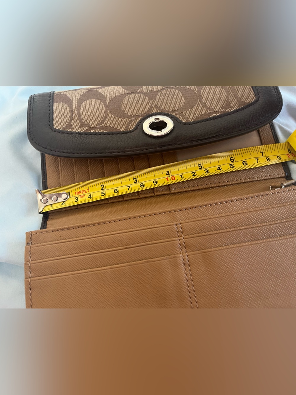 Coach Brown and Tan Signature Canvas Turnlock Clutch Wallet - Picture 10 of 10
